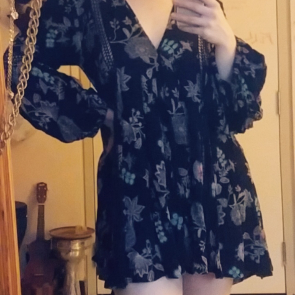 Free People floral paisley puffy sleeve top/dress